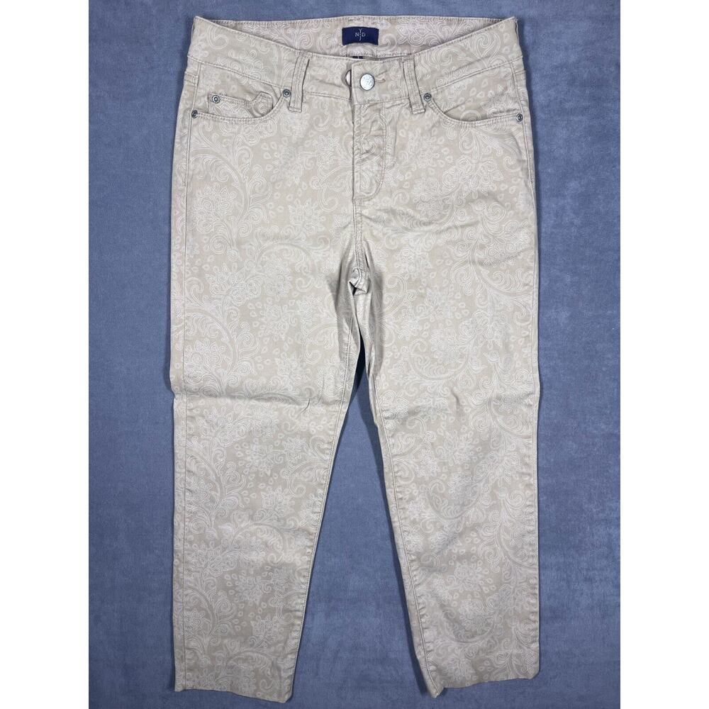 NYDJ Lift Tuck Ankle Jeans Women's 4 Beige Denim Floral Medium Wash Mid-Rise